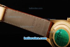 Rolex Datejust Automatic Movement Full Gold Case with Sliver Dial and Brown Leather Strap - Click Image to Close